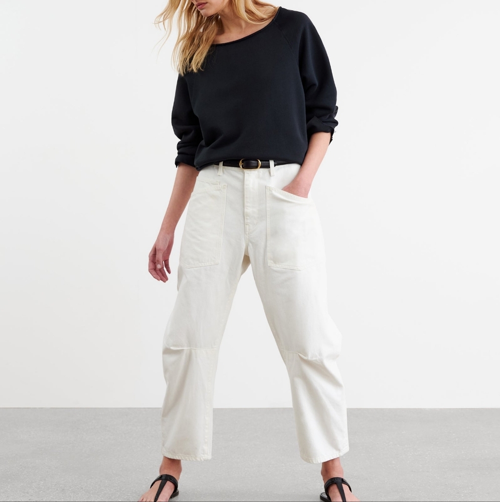 Nili lotan shon jeans 24 cream barrel crop pant 100% cotton jeans